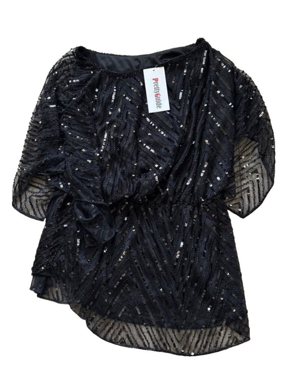 Pretty Guide NWT’s! Womens Black & Silver Sequin Mid Sleeve Party Blouse Sz “LG”